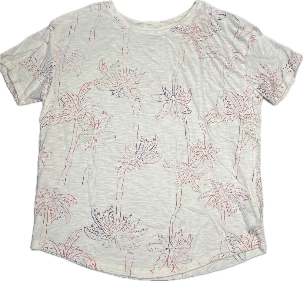 Old Navy The Easy Tee cream white short sleeve tee neon palm trees loose Small